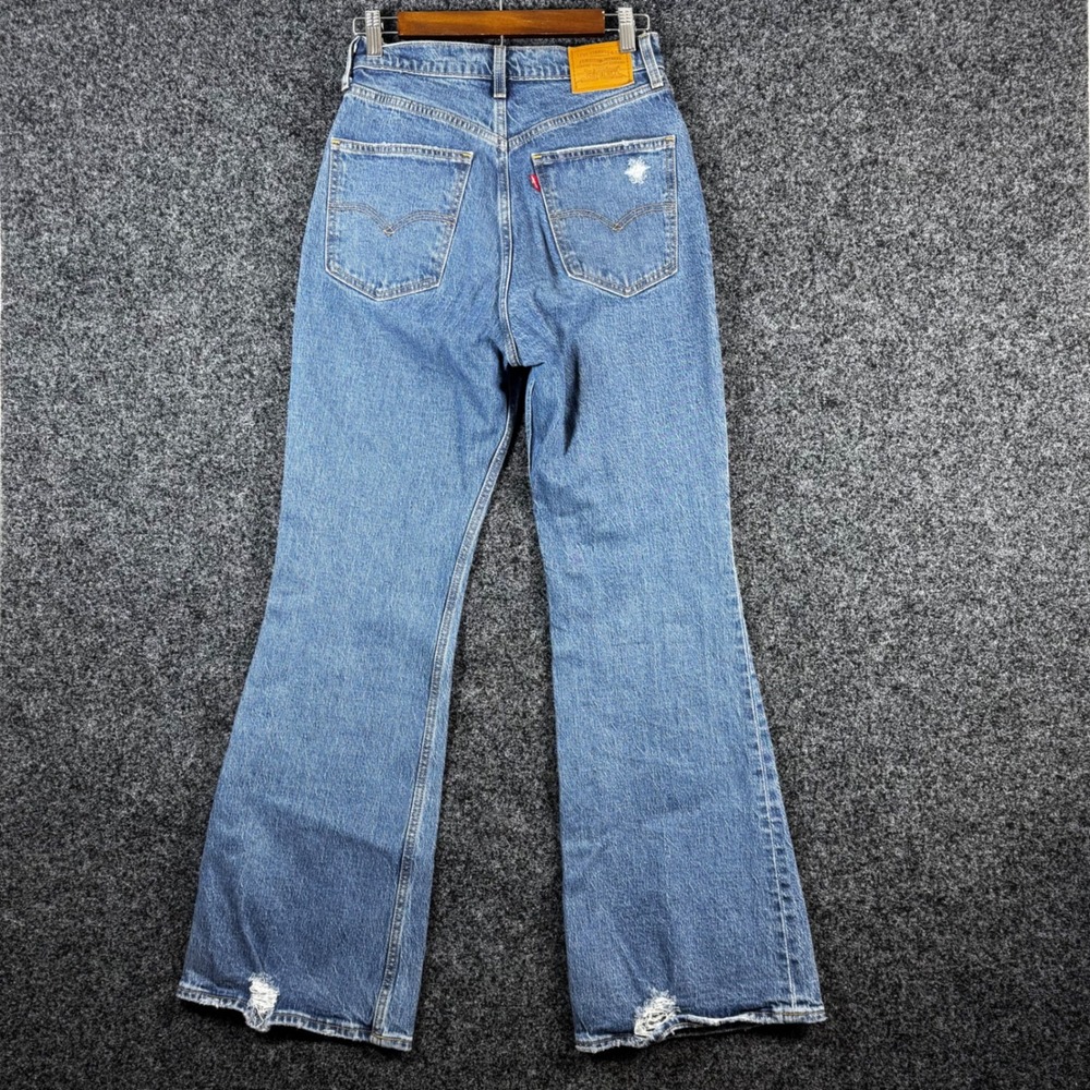 Levis 70s High Flare Jeans Womens 27 Blue Medium Wash Distressed Denim Retro - Picture 7 of 7